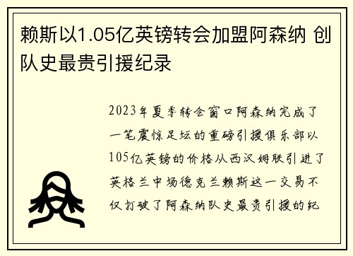 赖斯以1.05亿英镑转会加盟阿森纳 创队史最贵引援纪录 赖斯以1.05亿英镑转会加盟阿森纳 创队史最贵引援纪录